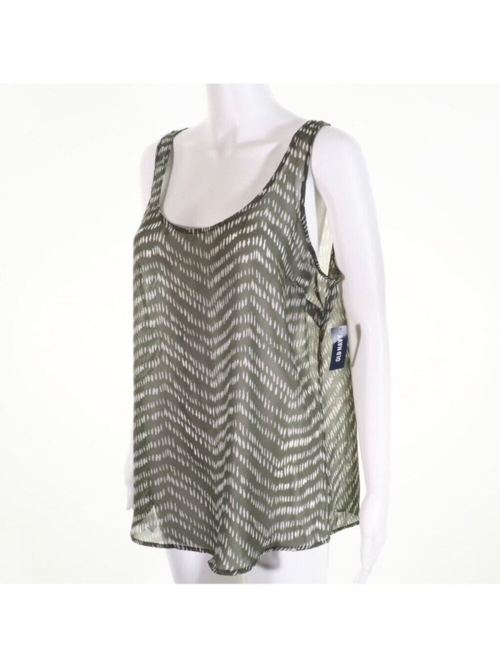 Old Navy Womens Large Tunic Tank Green & White Sleeveless Sheer - Picture 4 of 9